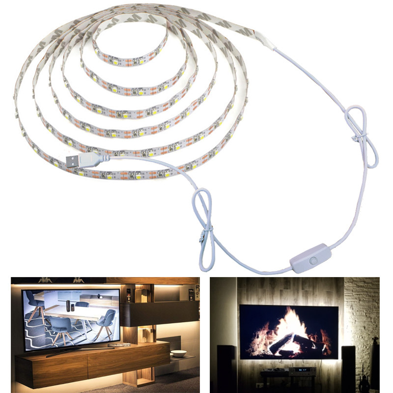 USB LED Strips with Switch 2835 White Warm White 5m Ribbon DC5V Tape Lamp PC TV Screen Background Home Decor Lighting
